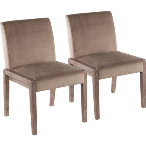 Carmen Dining Chair in White Washed Wood & Crushed Light Brown Velvet (Set of 2)